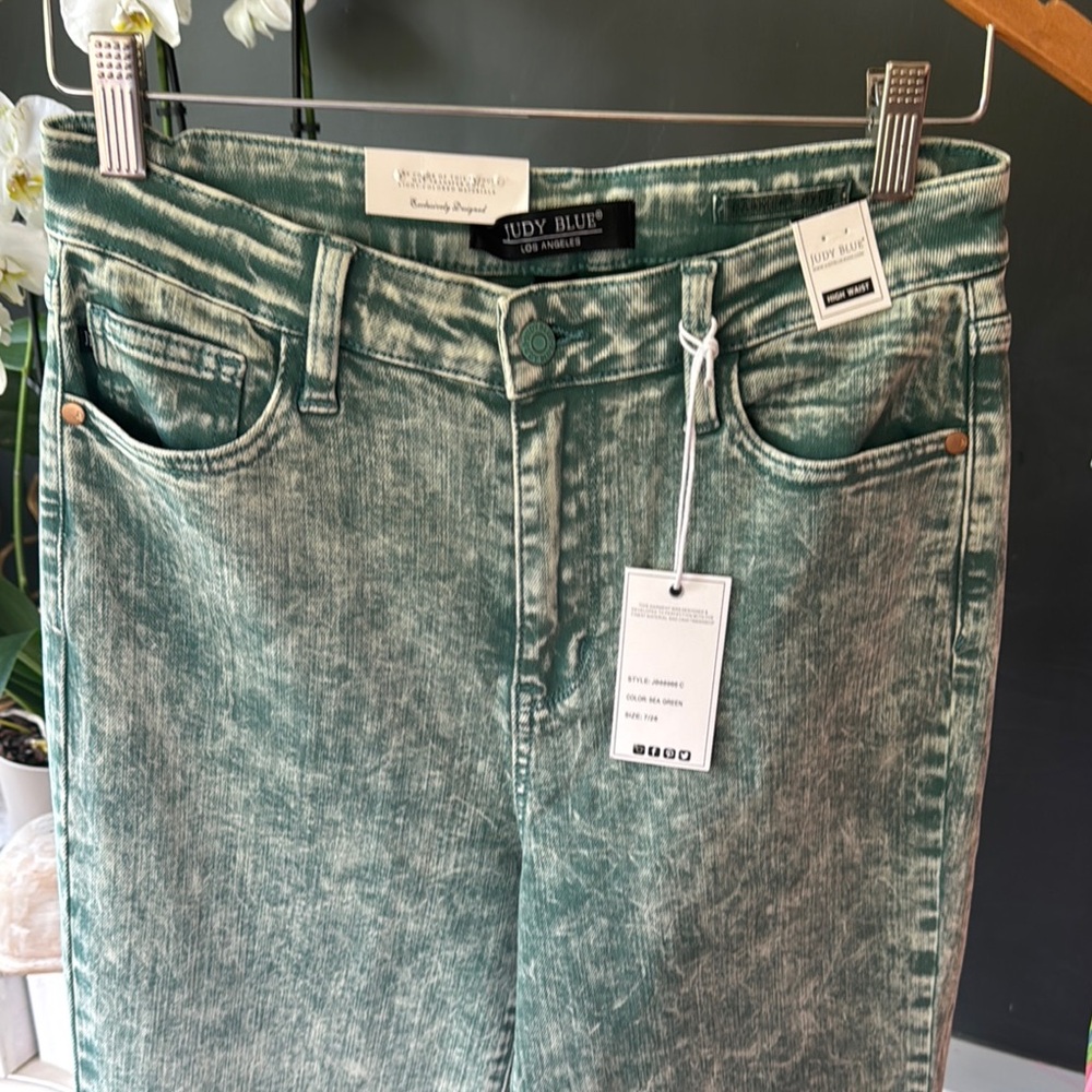 Judy Blue High Rise Green Dad Jean with Vintage Distress color